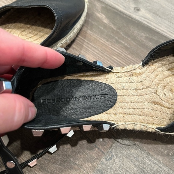 Rebecca Minkoff Gilles Black Leather Wrap Studded Espadrille Flats Sz 6 New!! - Picture 7 of 10